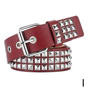 Women's Belt Red Studded PU Leather Silver Studs Nice Quality